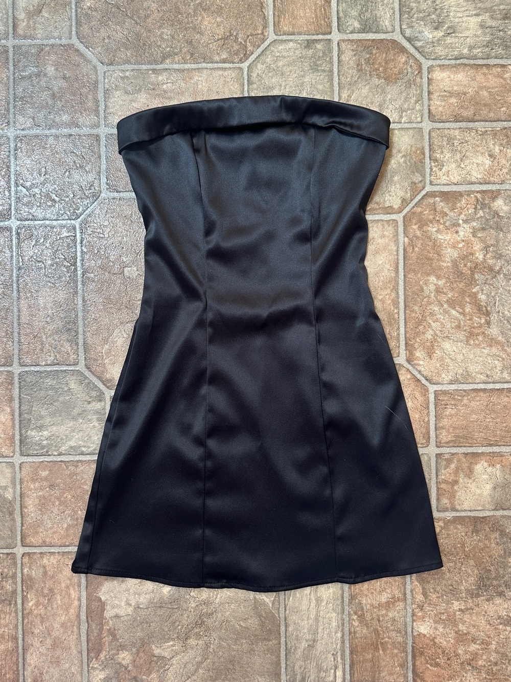 Altar'd State Strapless Black Satin Mini Dress